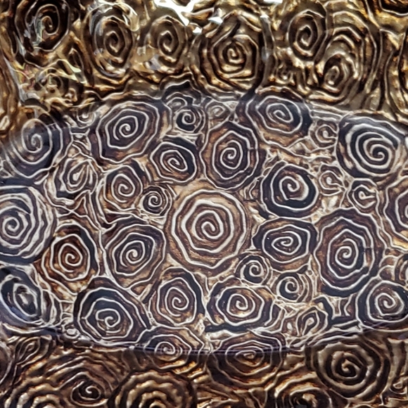 17 1/2" x 10" Glass Copper Bronze Brown Art Glass Decor Bowl with Silver Bottom - Picture 8 of 16